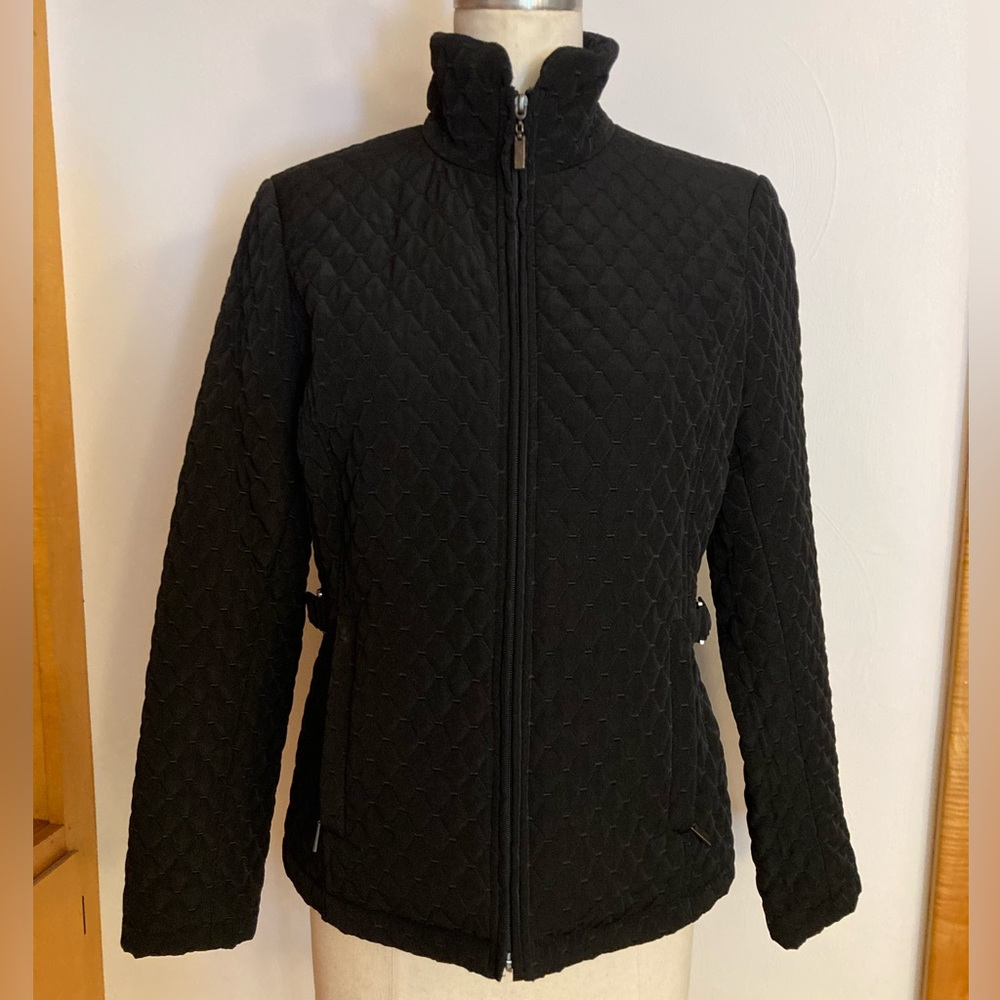 Gallery Black Quilted Stand Collar Jacket Mandarin